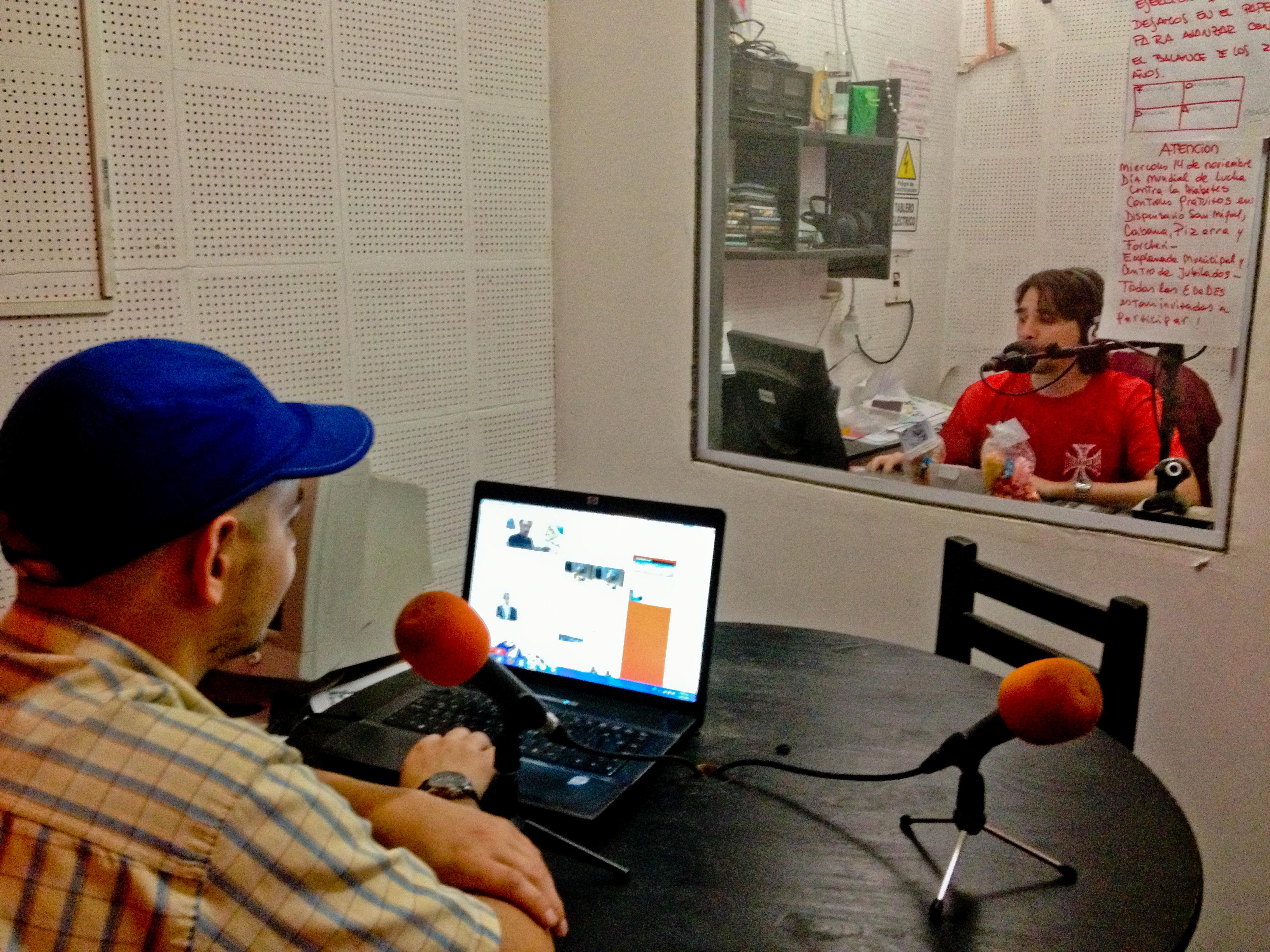 A Projects Abroad intern at a radio station in Argentina A radio journalism intern in Argentina at his placement